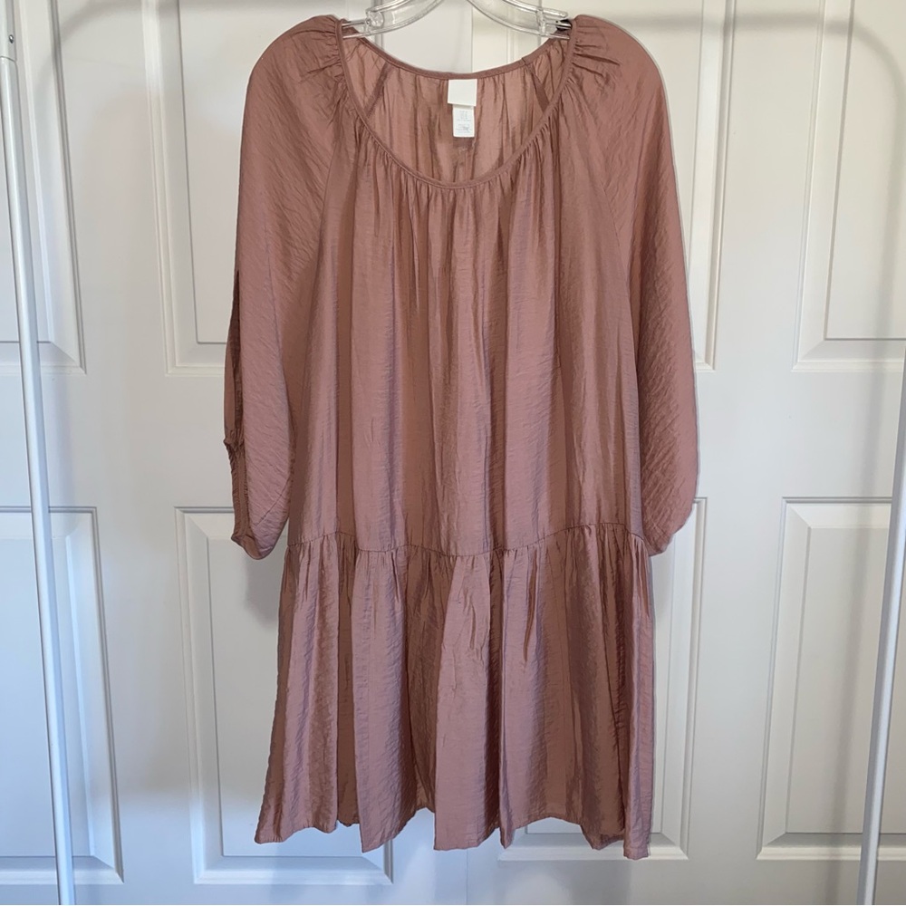 H&M mauve pink loose flowy lightweight drop waist silky boho soft girl dress M
